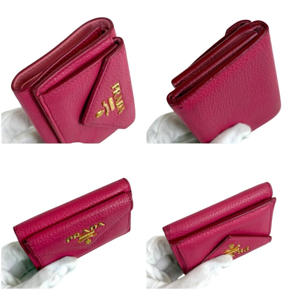 Prada Vitello Daino Leather Compact Wallet Trifold Wallet Gold Hardware Mini - Picture 6 of 10